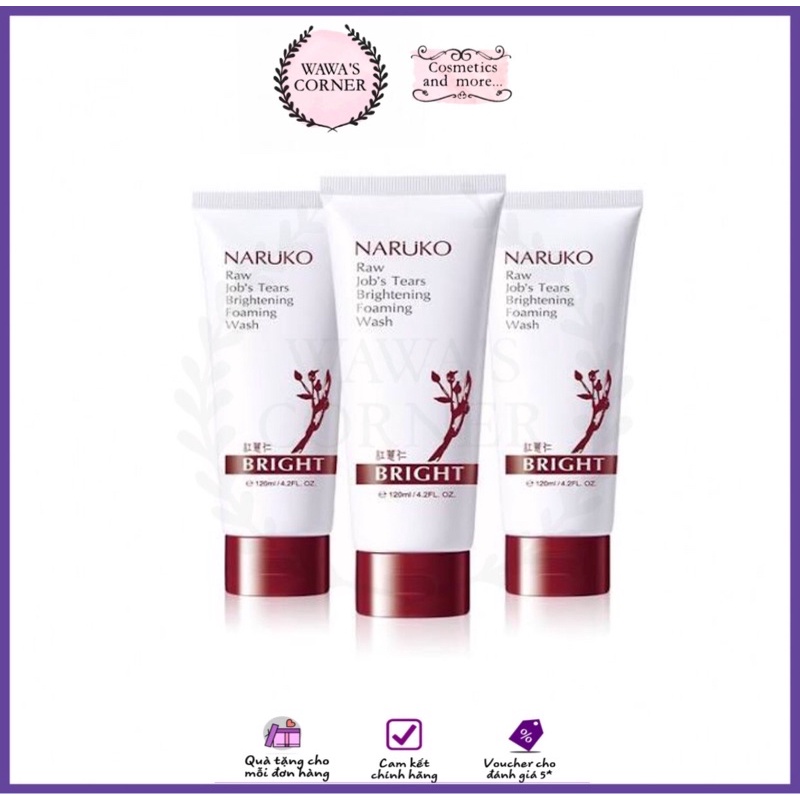 (CHÍNH HÃNG) NARUKO SỮA RỬA MẶT Ý DĨ NHÂN ĐỎ TRẮNG DA MỚI RAW JOB’S TEARS BRIGHTENING FOAMING WASH