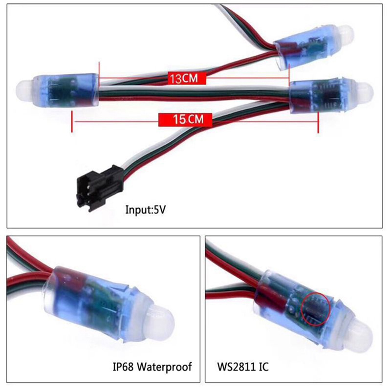 Bộ 50 dây đèn LED 4M/6.5Meter DC5V WS2811 12mm 15cm IP68 chống thấm nước