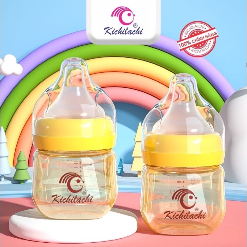 BÌNH SỮA SƠ SINH PPSU KICHI CỔ RỘNG 90ML/160ML TẶNG THÊM 1 NÚM