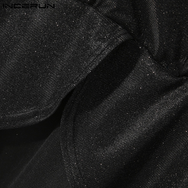 Áo sơ mi INCERUN tay dài cổ chữ v màu đen thời trang cho nam