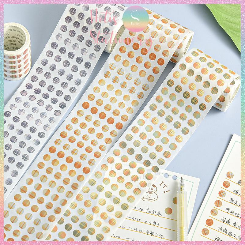 [HOTIS] Cuộn sticker chấm tròn kẻ sọc phối màu, cuộn dài 3m trang trí sổ, bullet journal