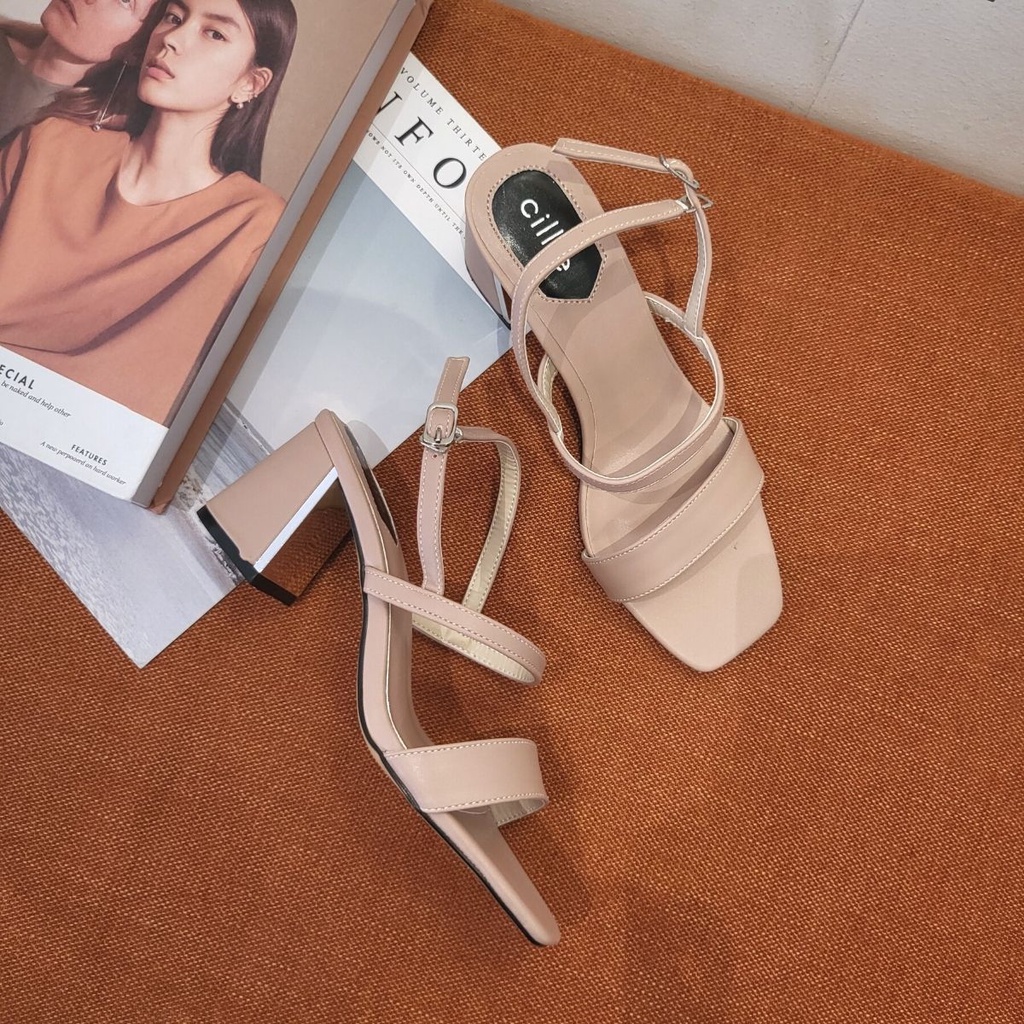 Giày Cao Gót Sandal Nữ Cillie Gót Xéo Cao 5p Phối Mũi Vuông Thời Trang Văn Phòng, Dạo Phố 1083