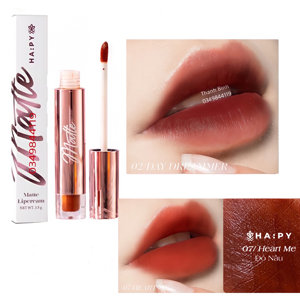 Son Happy Matte Lipcream Siêu Lì Kháng Nước Không Trôi - Son Kem Lâu Trôi Siêu Lì Hapy