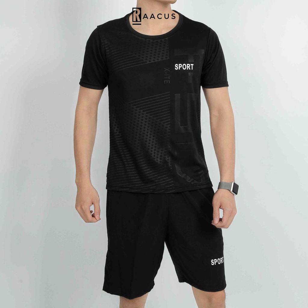 Bộ thể thao nam mùa hè chất thun co giãn, bộ quần áo thể thao nam áo thun tay lỡ thời trang RAACUS- DB266 | BigBuy360 - bigbuy360.vn