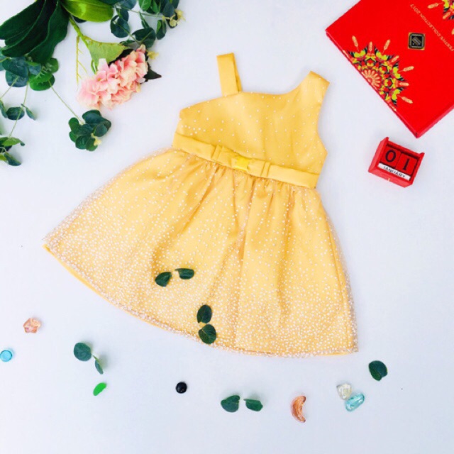 Đầm Voan Dự Tiệc Lệch Vai Phủ Lưới Bé Gái BabyBean