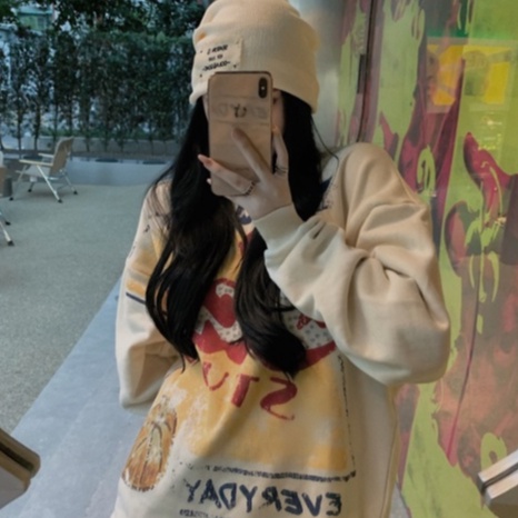 Áo Sweater Cổ Tròn Dáng Rộng In Họa Tiết Graffiti Phong Cách Hàn Quốc | WebRaoVat - webraovat.net.vn