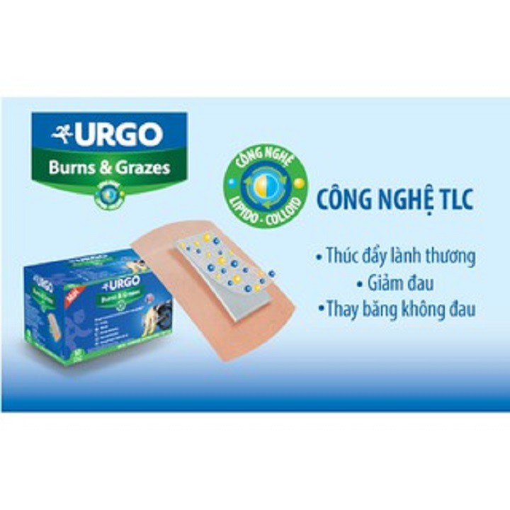 Miếng dán bỏng bô và trượt da Urgo Burns &amp; Grazes - dán các vết bỏng bô xe, trượt da do bỏng (1 miếng dán)