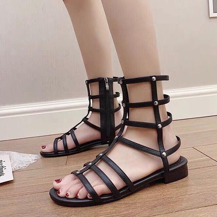 Giày sandal nữ kiểu chiến binh dây kéo ngang -- sandal nữ đế bệt cá tính da mềm dễ mang [ sandal hình thật sản phẩm]