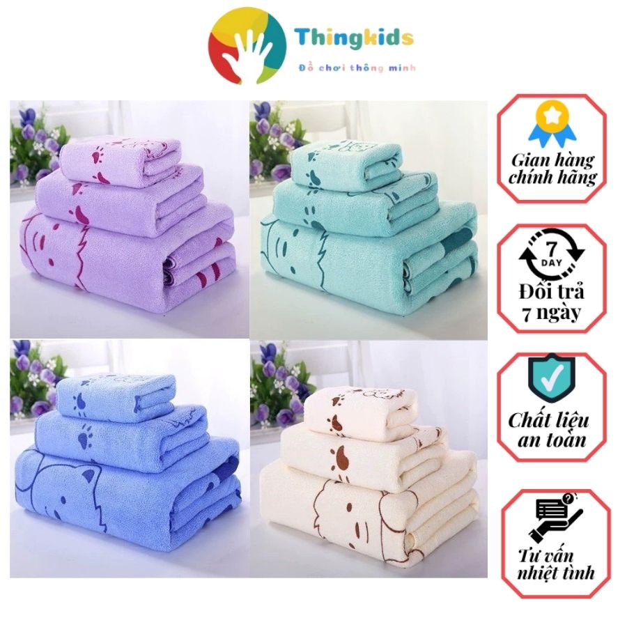 Set 3 khăn tắm in hình họa tiết ngộ nghĩnh khổ 1m4 - Thingkids