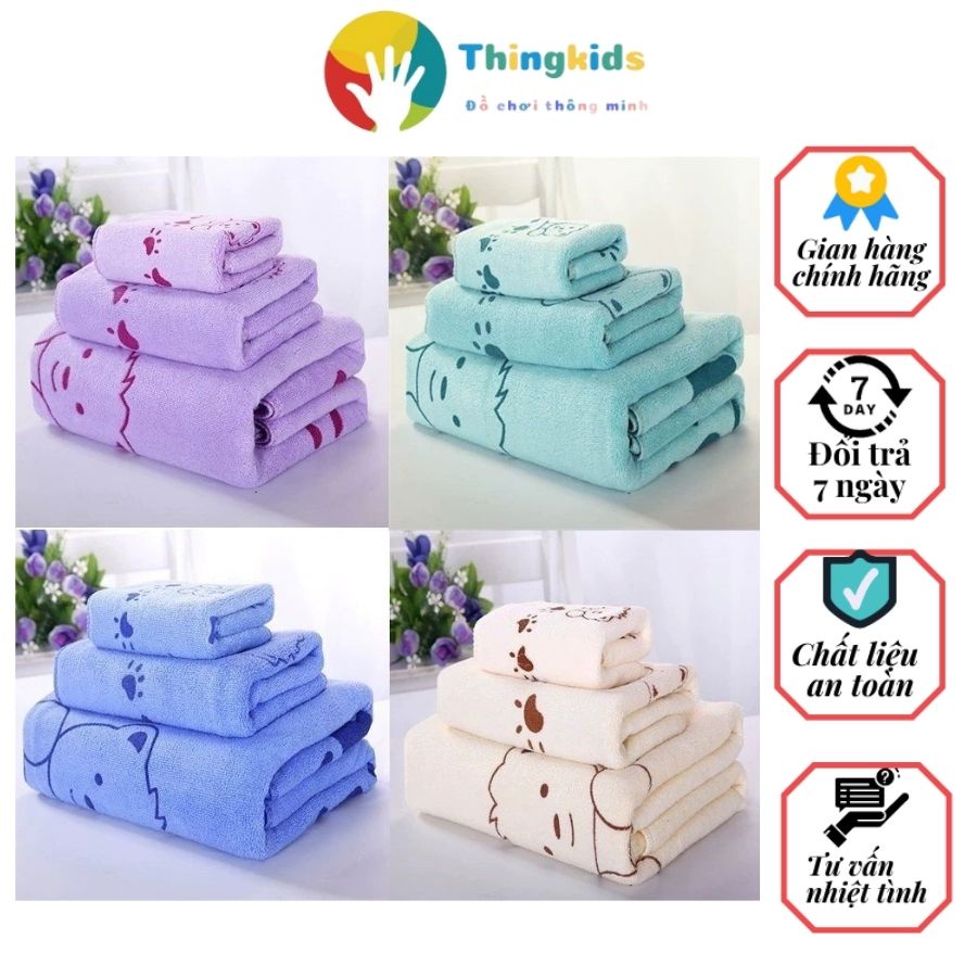 Set 3 khăn tắm in hình họa tiết ngộ nghĩnh khổ 1m4 - Thingkids