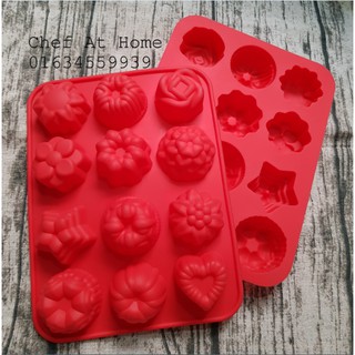 Khuôn silicon 12 hình hoa làm bánh, rau câu, thạch [Giao màu ngẫu nhiên]