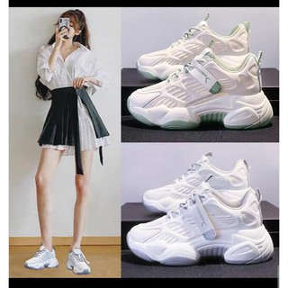 (FREESHIP)Giày thể thao nữ đế độn pha màu trẻ trung, chất da pha lưới mềm