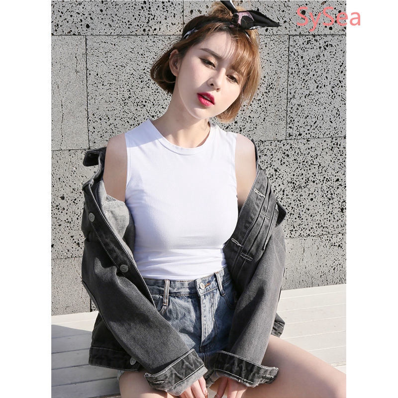 Áo croptop dáng ôm ngắn tay cổ tròn màu trơn trẻ trung đơn giản