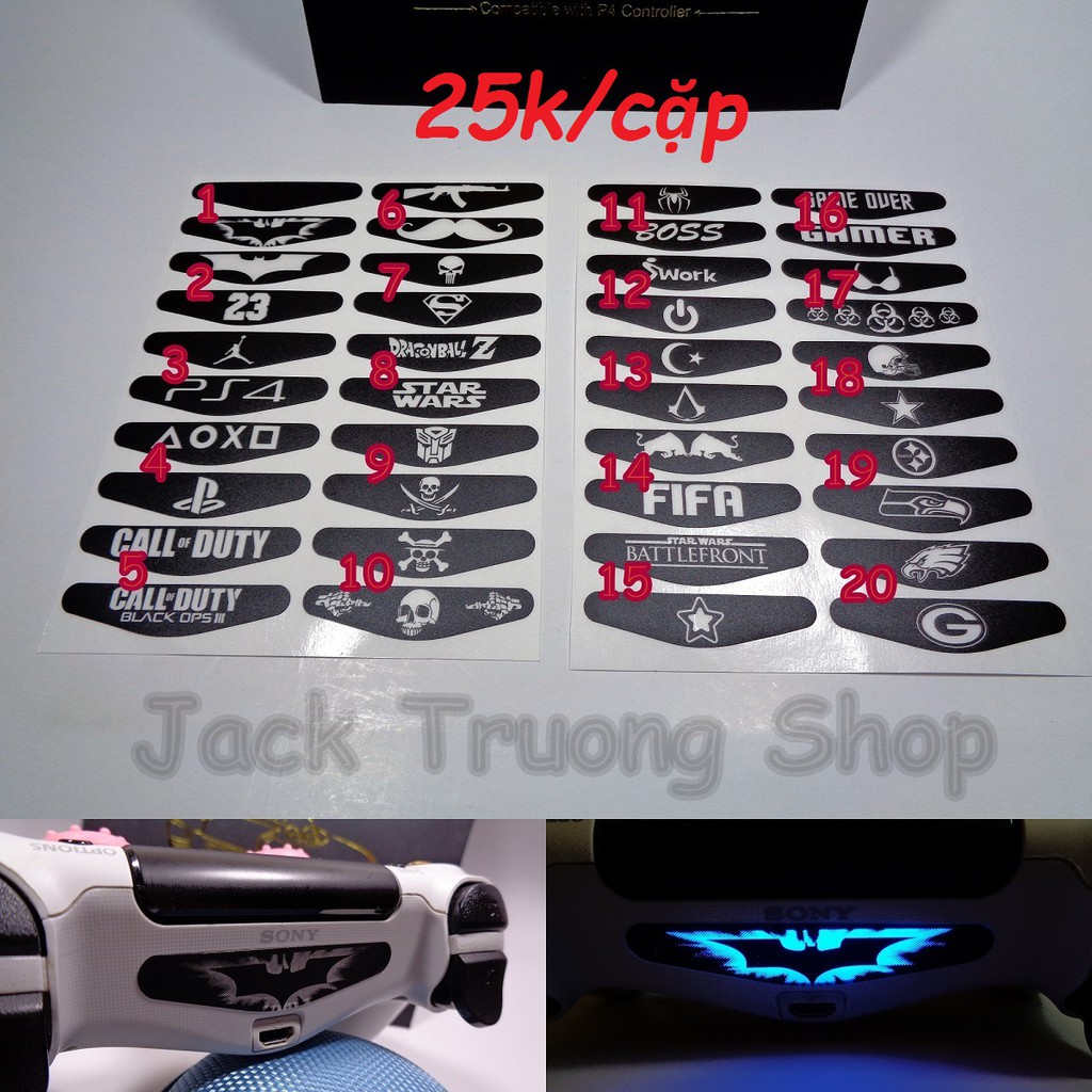 Sticker dán đèn LED tay cầm PS4 và PS4 Pro Slim Trắng đen Bán cặp