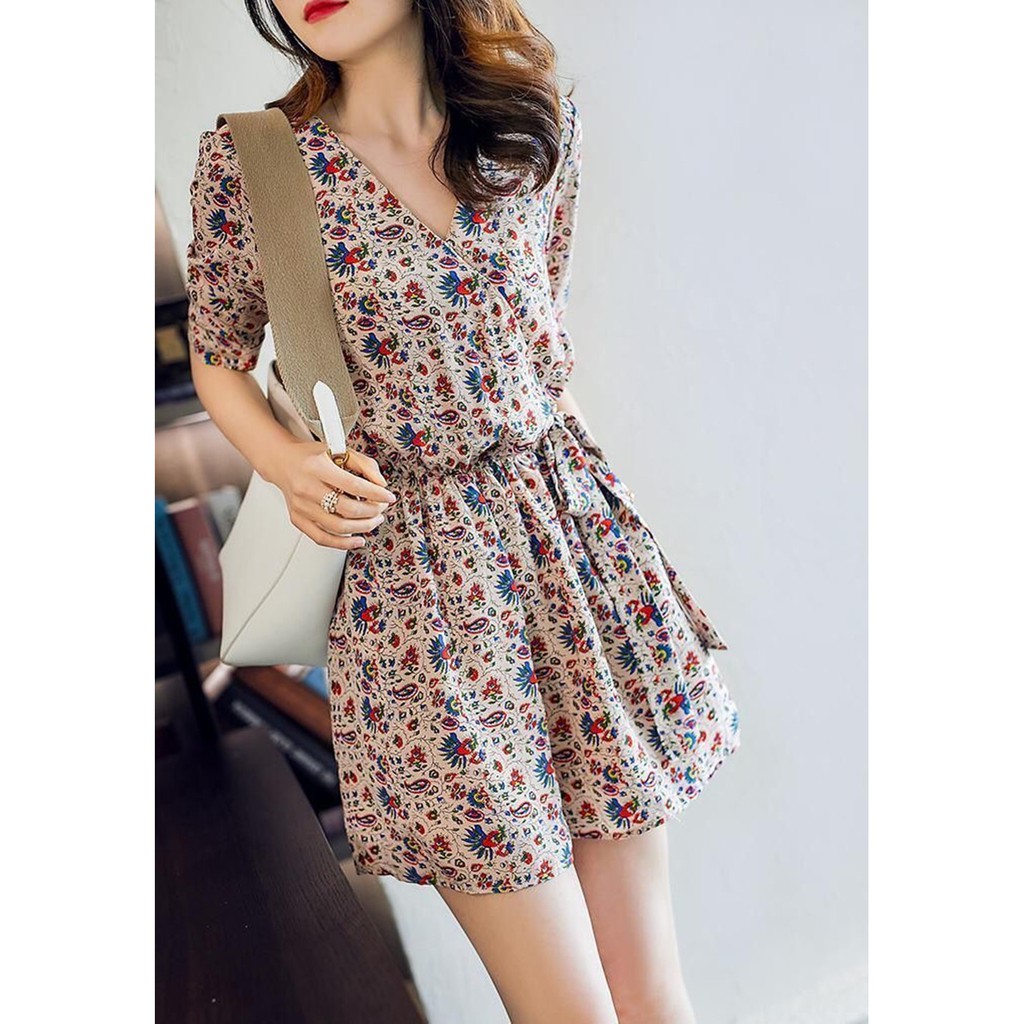 Jumpsuit voan cổ chữ v in họa tiết đáng yêu thanh lịch cho nữ | BigBuy360 - bigbuy360.vn