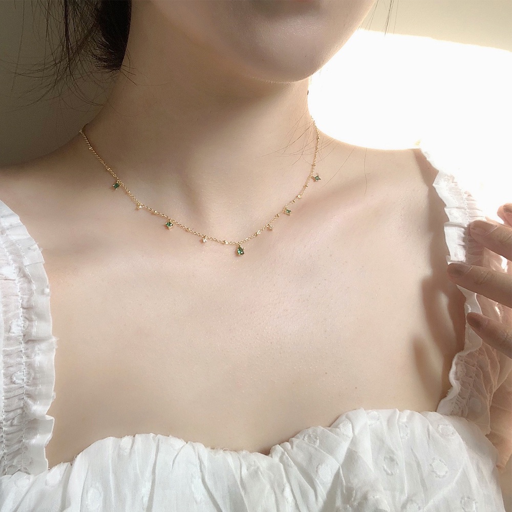 Vòng cổ choker bằng đồng đính đá zircon 2LIFE màu xanh lá thời trang cho nữ