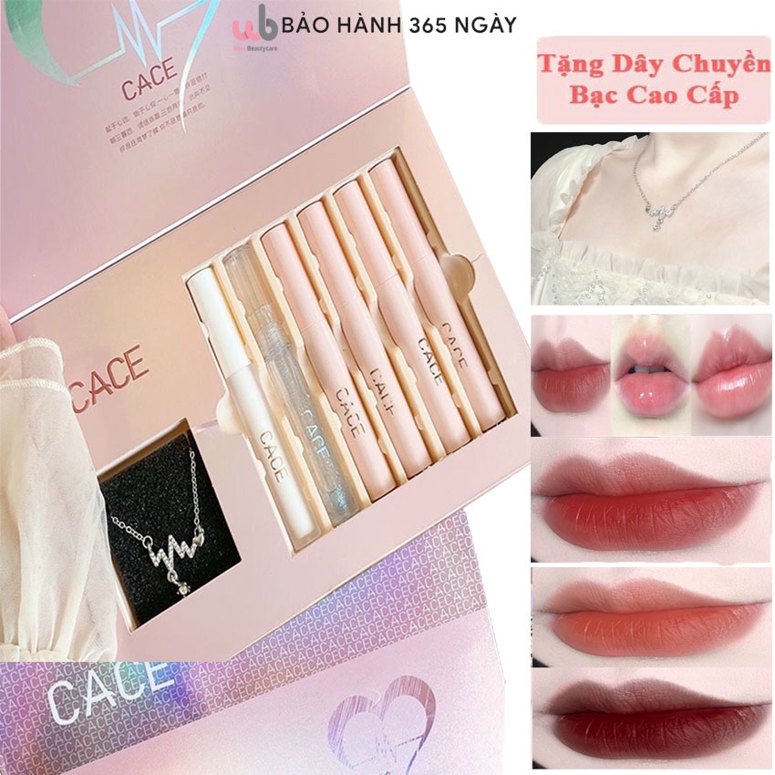 Set Son CACE Pink Party,[Chính Hãng],Gồm 6 Son:4 Son Kem Lì,1 Son Bóng,1 Son Dưỡng,Tặng Kèm 1 Dây Chuyền Latin Đính Đá