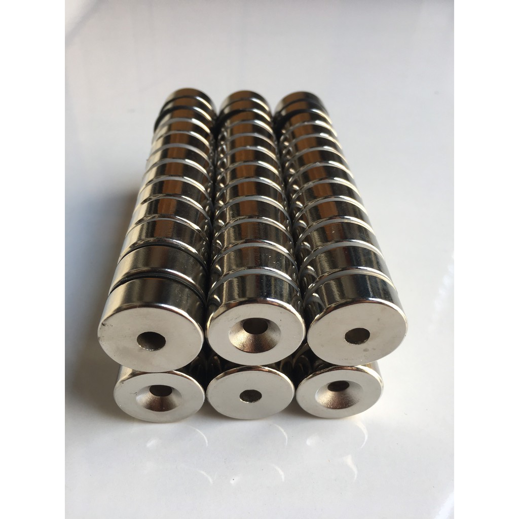 Nam châm trắng đất hiếm 30x10 lỗ vát 6 mm lực từ mạnh
