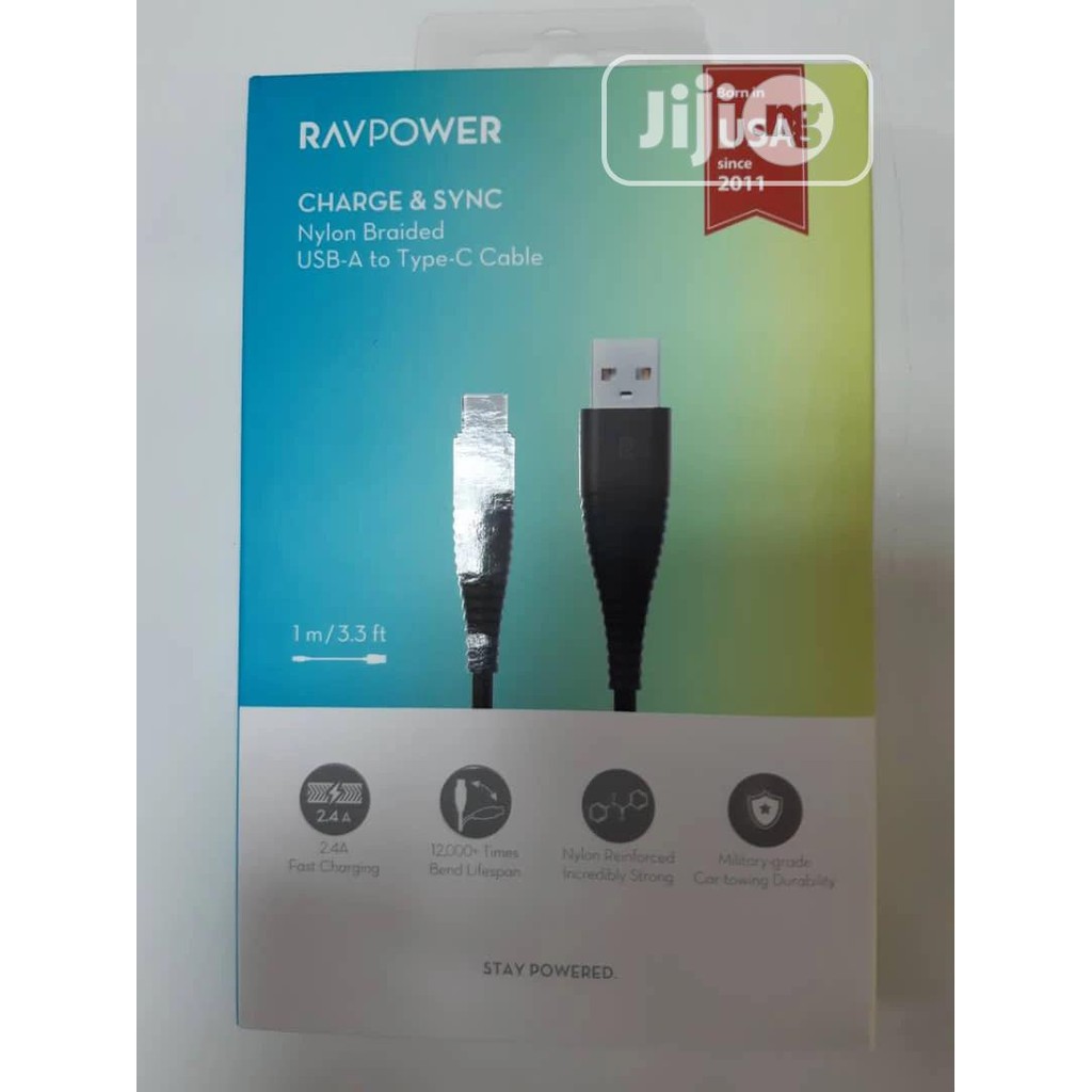 Cáp Sạc RAVPower RP-CB046 USB Type-A to C, dài 0.9m, dòng sạc 2.4A, Siêu Bền - Hàng Chính Hãng Mỹ bảo hành 18 tháng