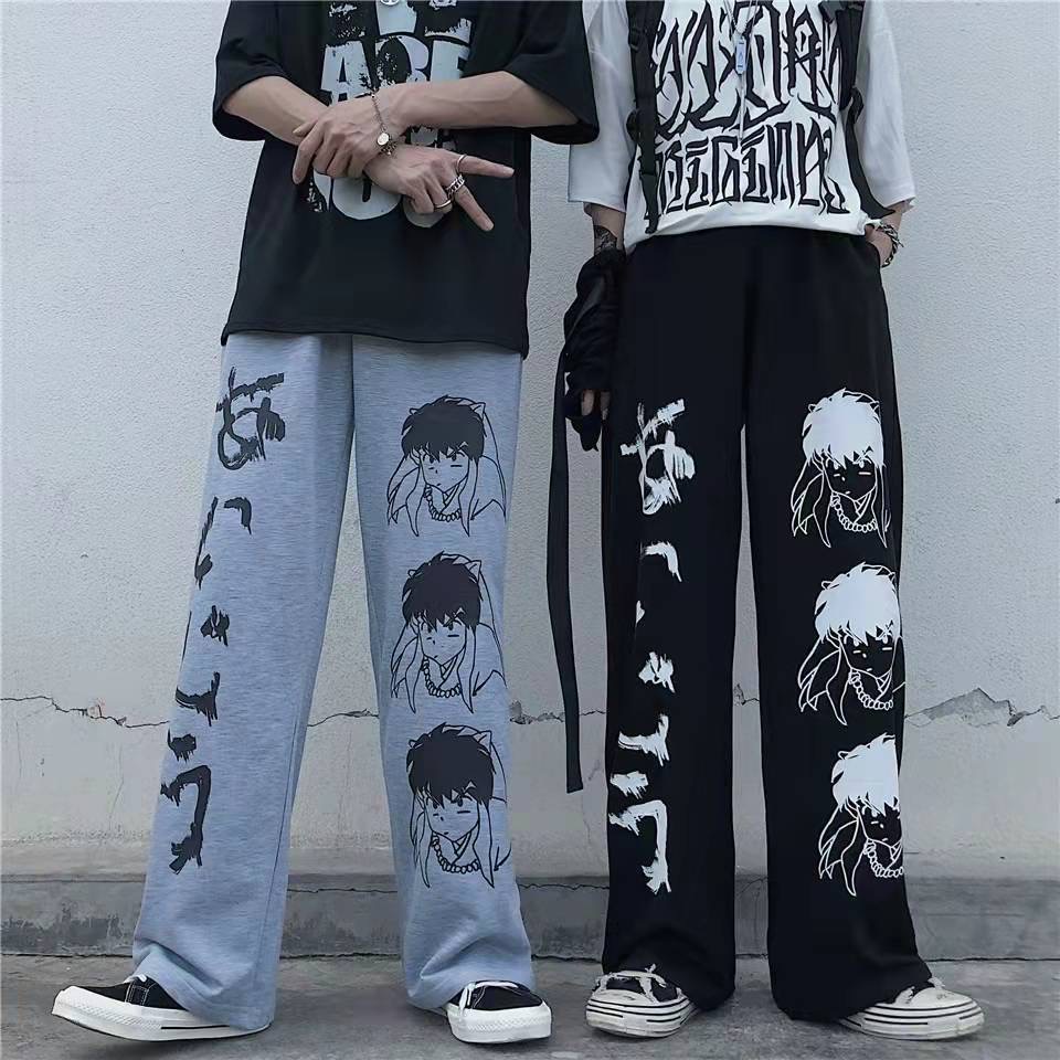 Quần jogger ống rộng lưng thun co giãn in họa tiết nhân vật hoạt hình thời trang cho nam nữ