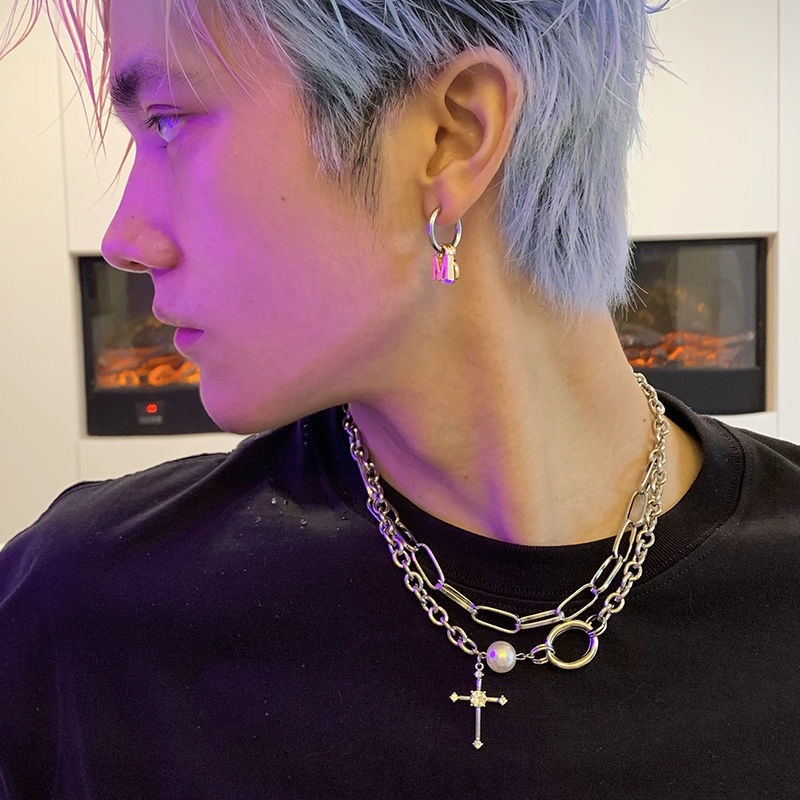 Vòng cổ Nhiều Lớp Mặt Thánh Giá Đính Ngọc Trai Phong Cách Cổ Điển Cho Nam