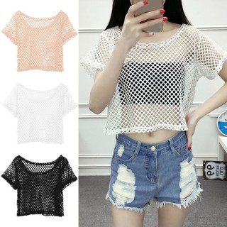 Áo crop top nữ lưới tay ngắn