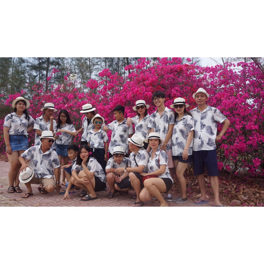 Áo nhóm đi biển họa tiết lá cọ, chất đũi mềm mát