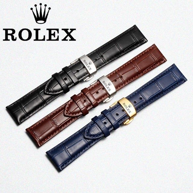 Dây Đồng Hồ Rolex Chính Hãng Bằng Da Thật Màu Xanh Lá / Đen / Xanh Lá Có Khóa Hình Bướm 20 Cái