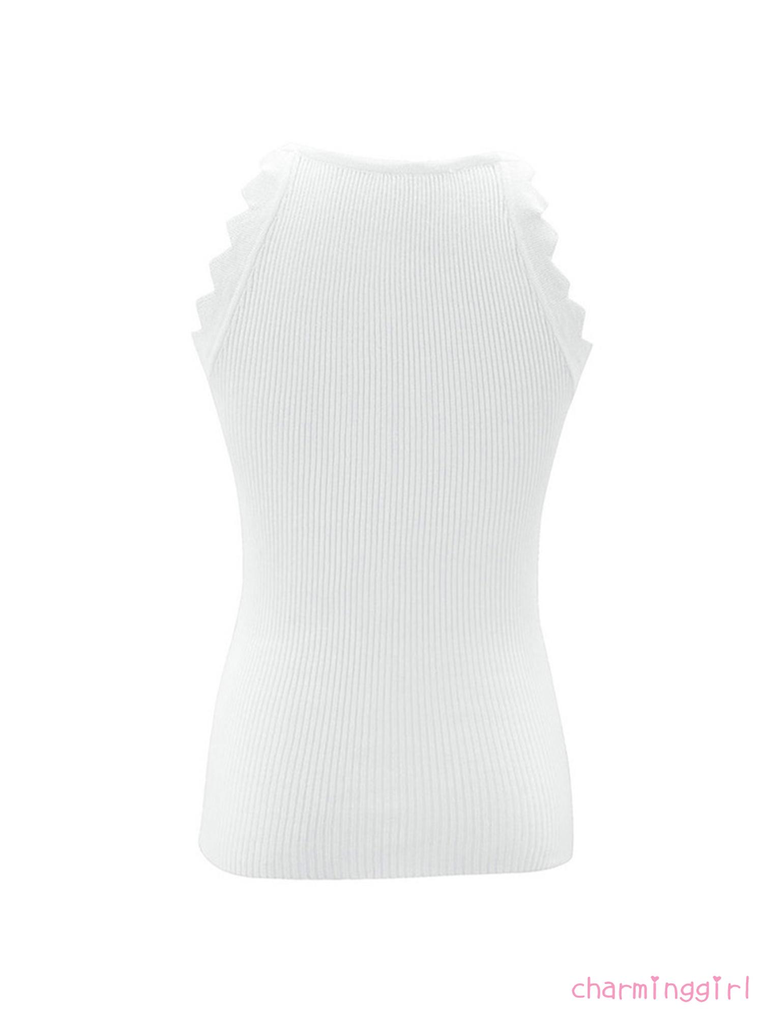 QAQ-Women´s Summer Sleeveless Vest Solid Color Rib Knit O-neck Lace Vest Camisole Ladies Sexy Fashion Slim Nightclub Wear | BigBuy360 - bigbuy360.vn