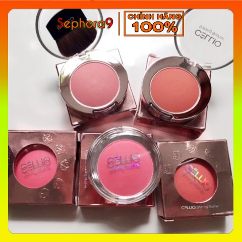 Phấn má Hàn Quốc Cellio Shining Blusher kèm chổi má siêu đẹp