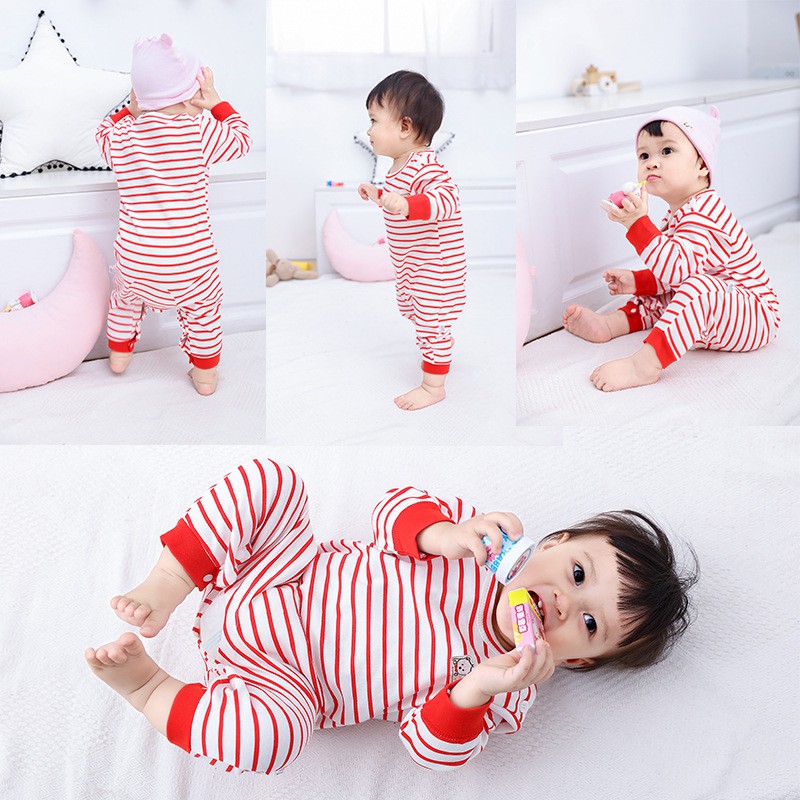 Áo liền quần cotton tay dài họa tiết hoạt hình xinh xắn dành cho em bé sơ sinh