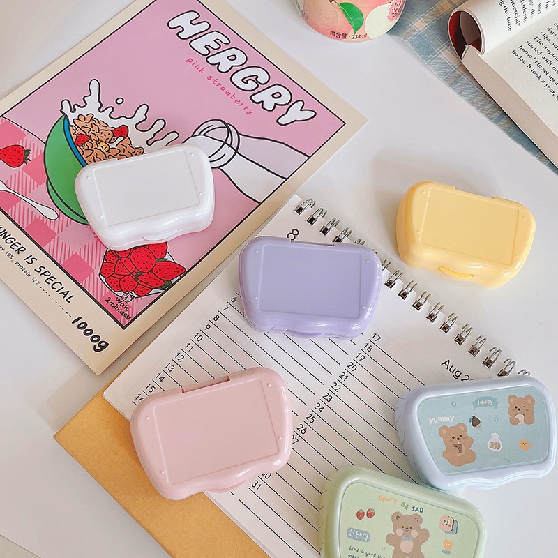 Hộp đựng lens mini CUTE có gương hình gấu xinh xắn | Hộp đựng kính áp tròng