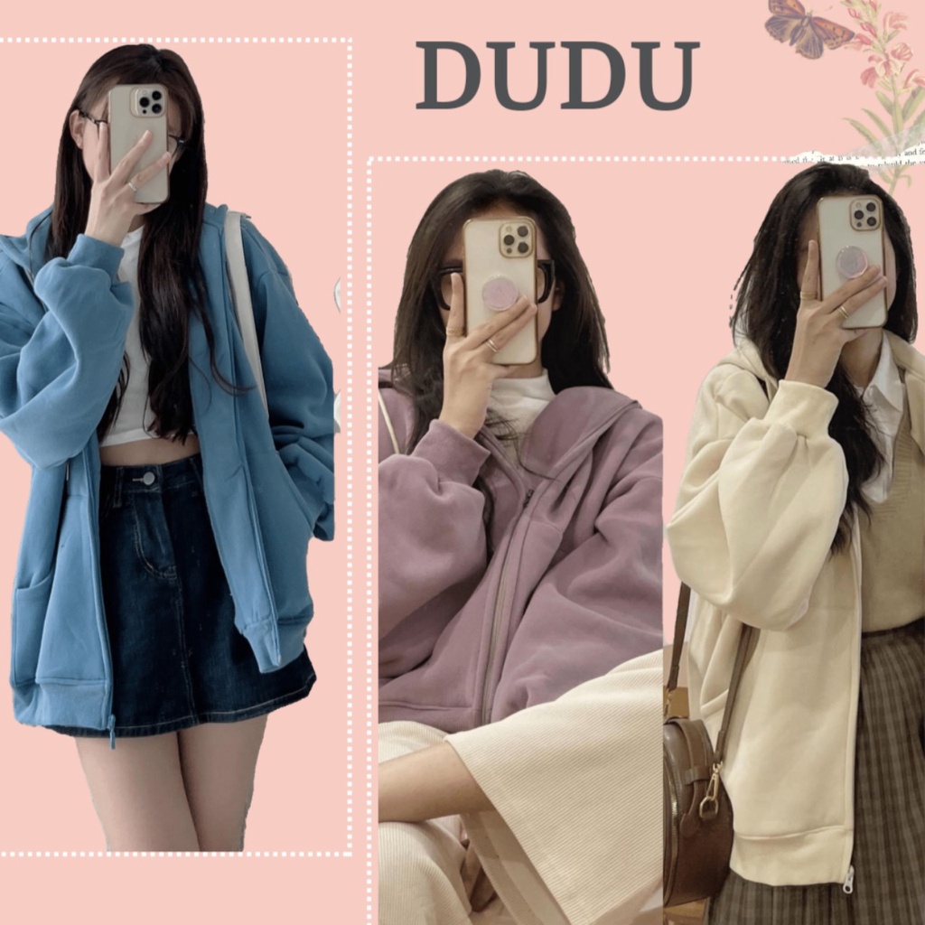 Áo Khoác Hoodie Trơn Lót Nỉ Siêu Ấm Dáng Rộng Unisex Thời Trang