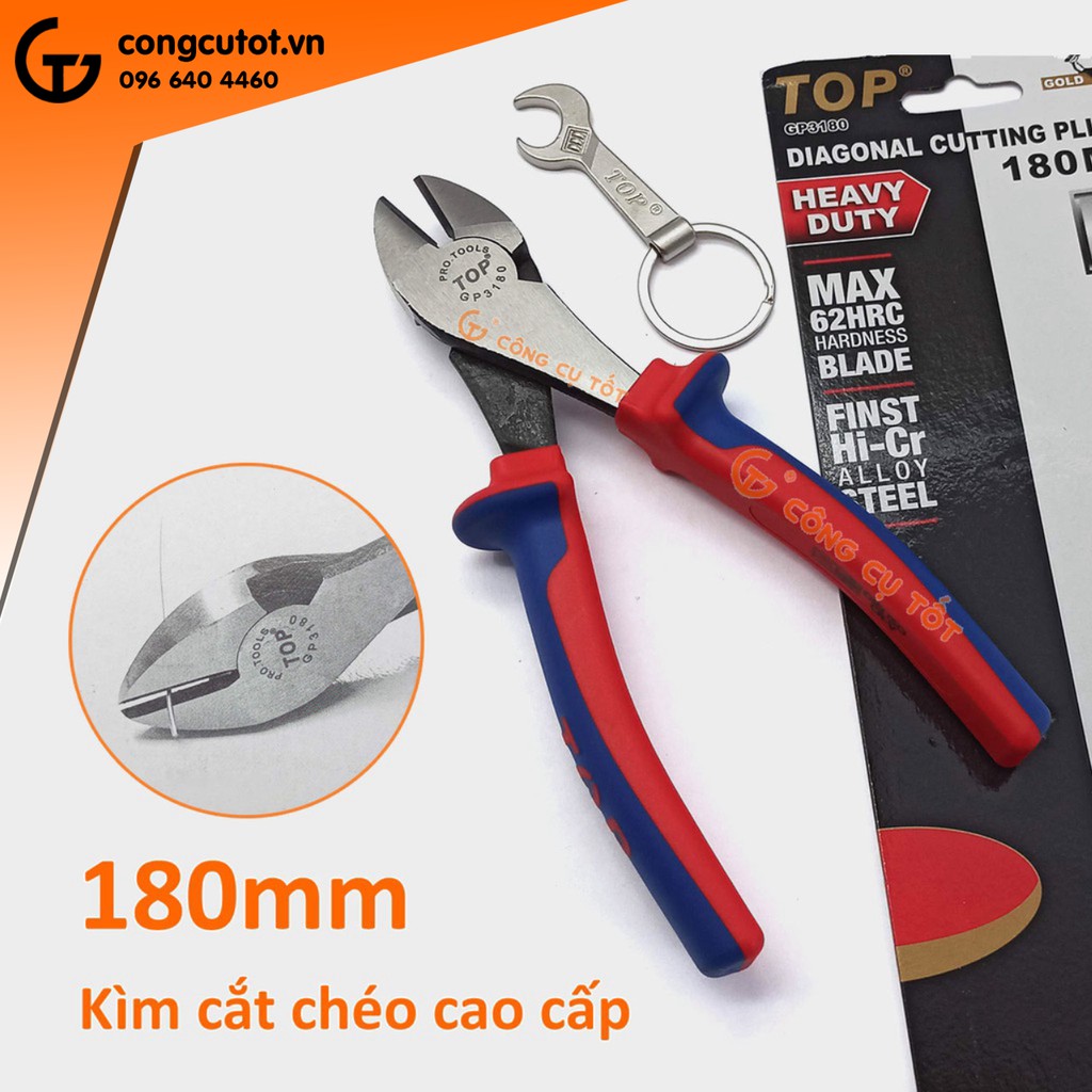 Kìm cắt chéo cao cấp TopGold 180mm lưỡi thép giàu Crôm tôi cao tần độ cứng HRC62