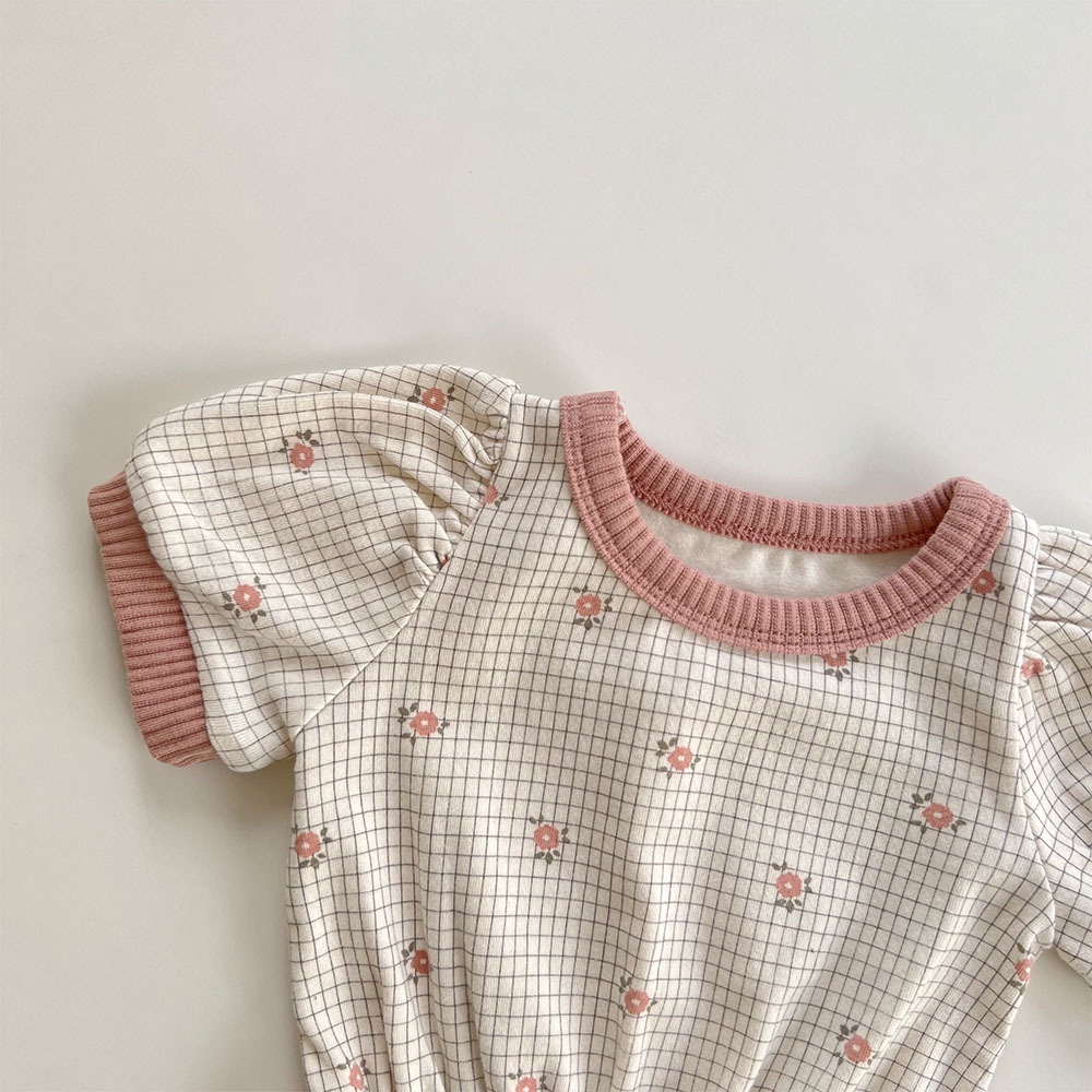 Áo Liền Quần Tay Ngắn In Hoa Cho Bé Gái Sơ Sinh