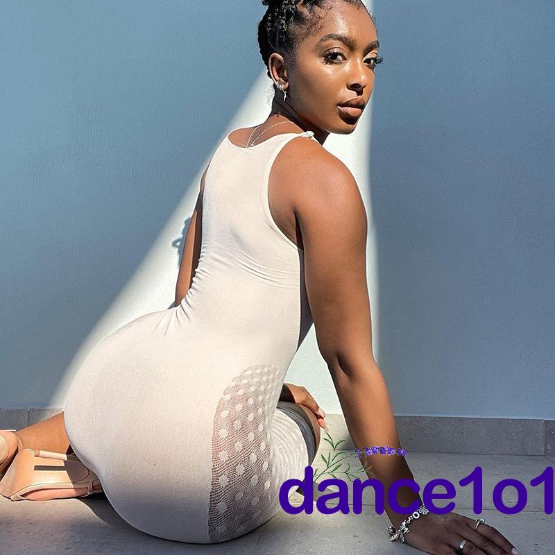 Bộ áo liền quần không tay cổ tròn màu trơn khoét lỗ gợi cảm cho nữ | BigBuy360 - bigbuy360.vn