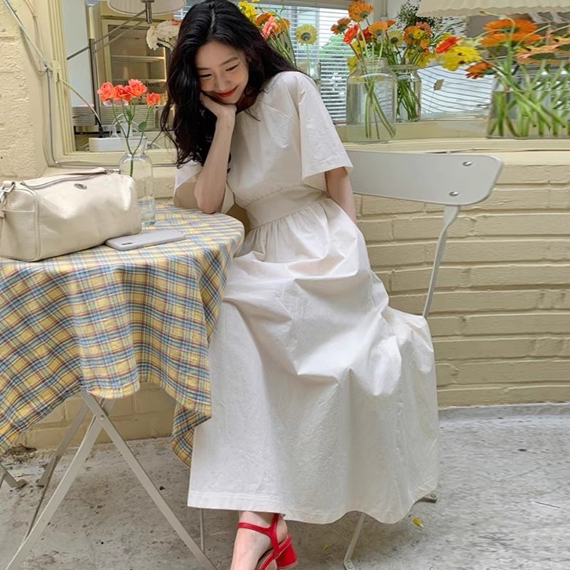 Đầm trơn dáng dài tay ngắn cho nữ siêu xinh