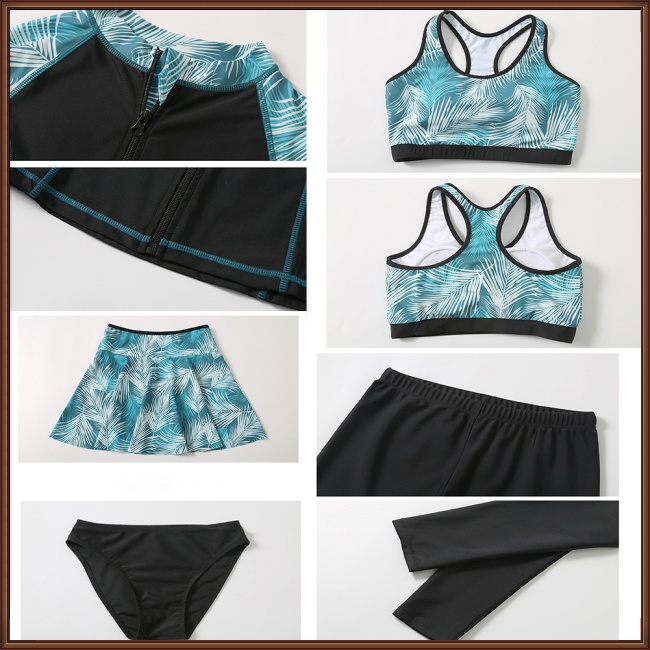 Bộ Đồ Bơi 5 Món Tay Dài Dáng Ôm Thiết Kế Dễ Thương Cho Nữ