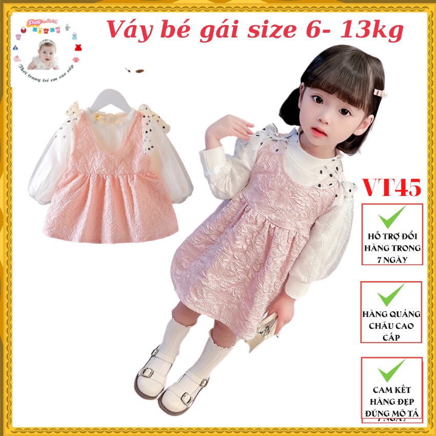 Váy thu đông nhí bé gái tay ren bồng xinh xắn size 0-3 tuổi VT45