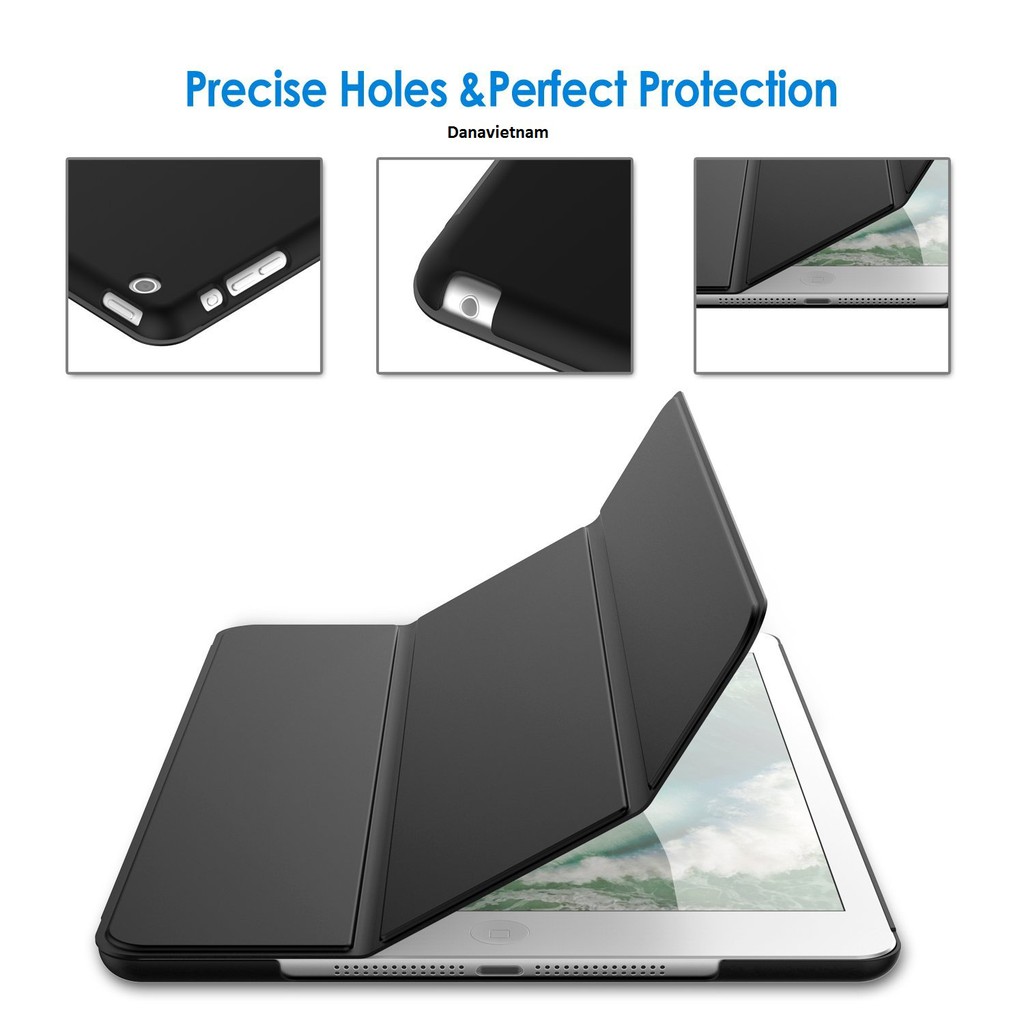 Bao da smart cover dành cho iPad New 2017/iPad Pro 9.7''/iPad Air/Air 2/Mini123/Mini4/ iPad 234 (đen) tặng bút cảm ứng | BigBuy360 - bigbuy360.vn