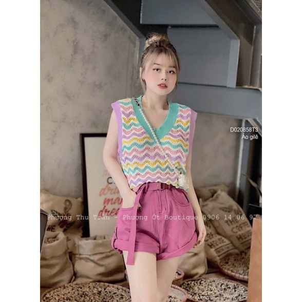 Áo len sọc gợn cổ tim sát nách hàng Quảng Châu 0208 T3