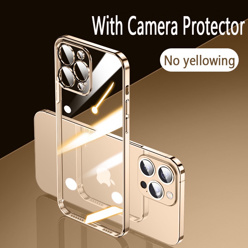 Ốp Điện Thoại Silicon Mềm Trong Suốt Viền Vuông Mạ Viền Sang  tương thích với iPhone 13 11 12 Pro Max X XR Xs Max 7 8 Plus