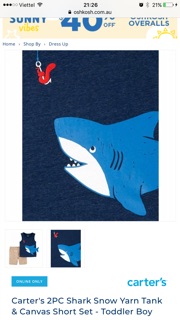 Bộ Hè Bé Trai Cá Mập Navy Carters
