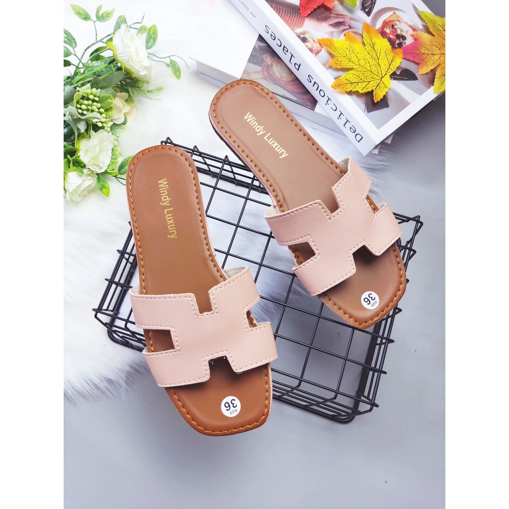 Dép nữ thời trang chữ H đế nâu quai nhiều màu đơn giản tinh tế (Ảnh thật)