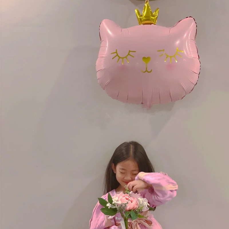 Bong Bóng Lá Nhôm Hình Đầu Mèo Đội Vương Miện Màu Hồng Đen Trang Trí Tiệc Cưới / Sinh Nhật / Valentine
