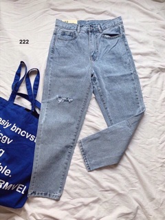 Baggy Jean Nữ Cạp Cao Rách 1 Line ( + Hình Thật)