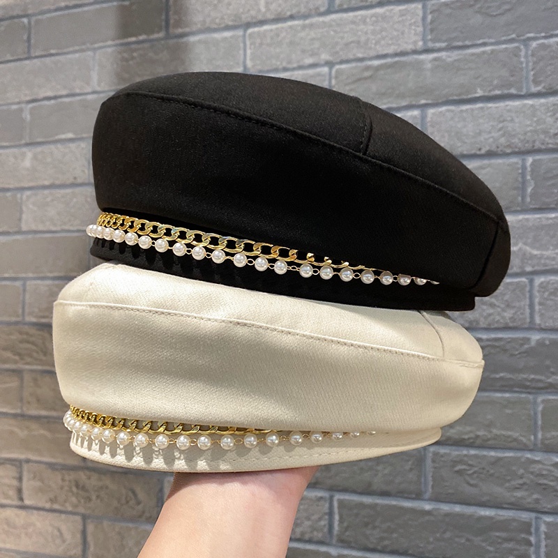 Nón Beret Đính Ngọc Trai Phong Cách Nhật Bản Thời Trang Xuân Thu Cho Nữ