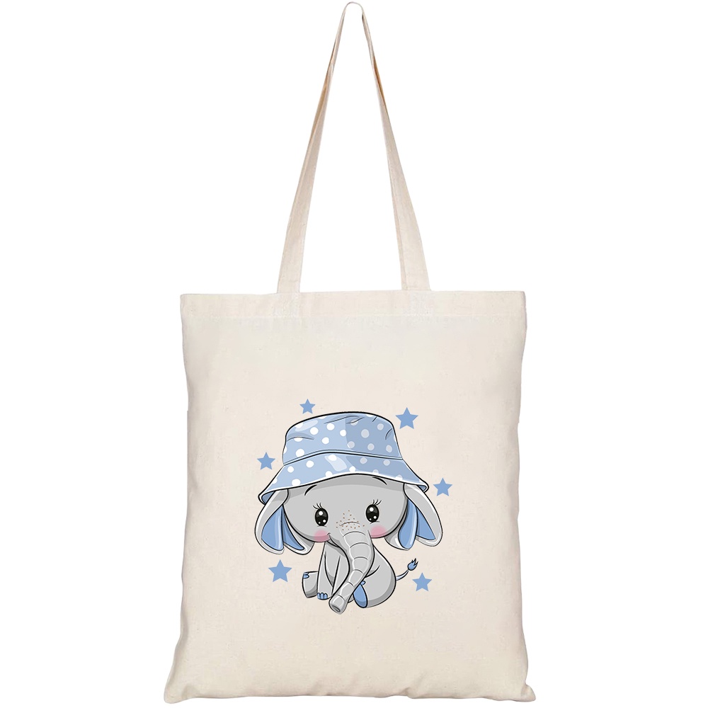 Túi vải tote canvas HTFashion in hình cute cartoon elephant panama hat HT403