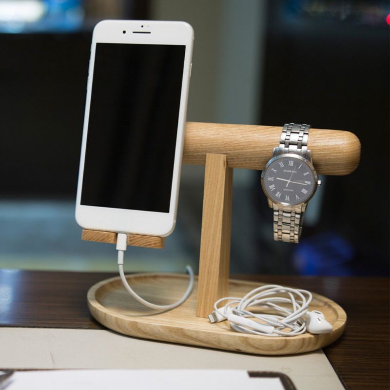 cozy* Wooden Mobile Phone Holder Watch Bracelet Sundries Storage Rack Desk Organizer