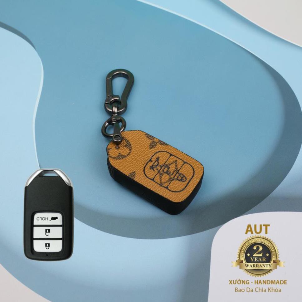 Bao da chìa khóa Honda 3 nút (Honda City, CIVIC, ACCORD, CR-V,HR-V,Odyssey) da Canvas L.V xẻ túi